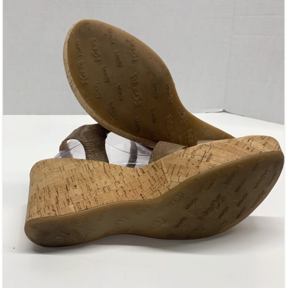 Korks by Kork Ease Wedge Sandal Open Toe Ankle Strap Cork Heels Metallic Gold 10 - Picture 10 of 12